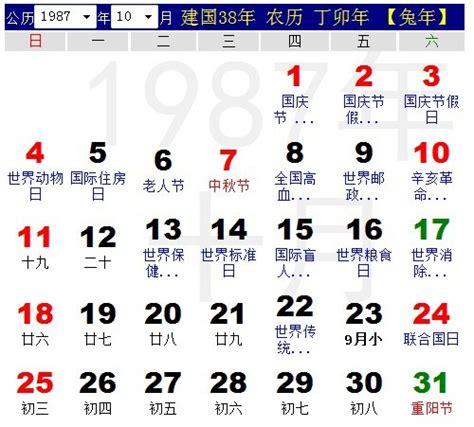 1987年是什么年|1987年农历阳历表 1987年农历表 1987年日历表